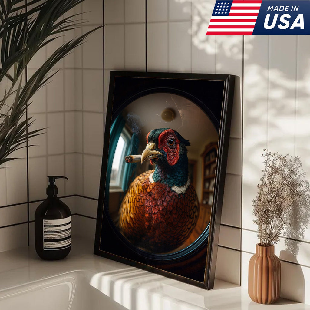 Funny Pheasant Wall Art Smoking Bird Print for Man Cave Decor - Unique Hunting Gift