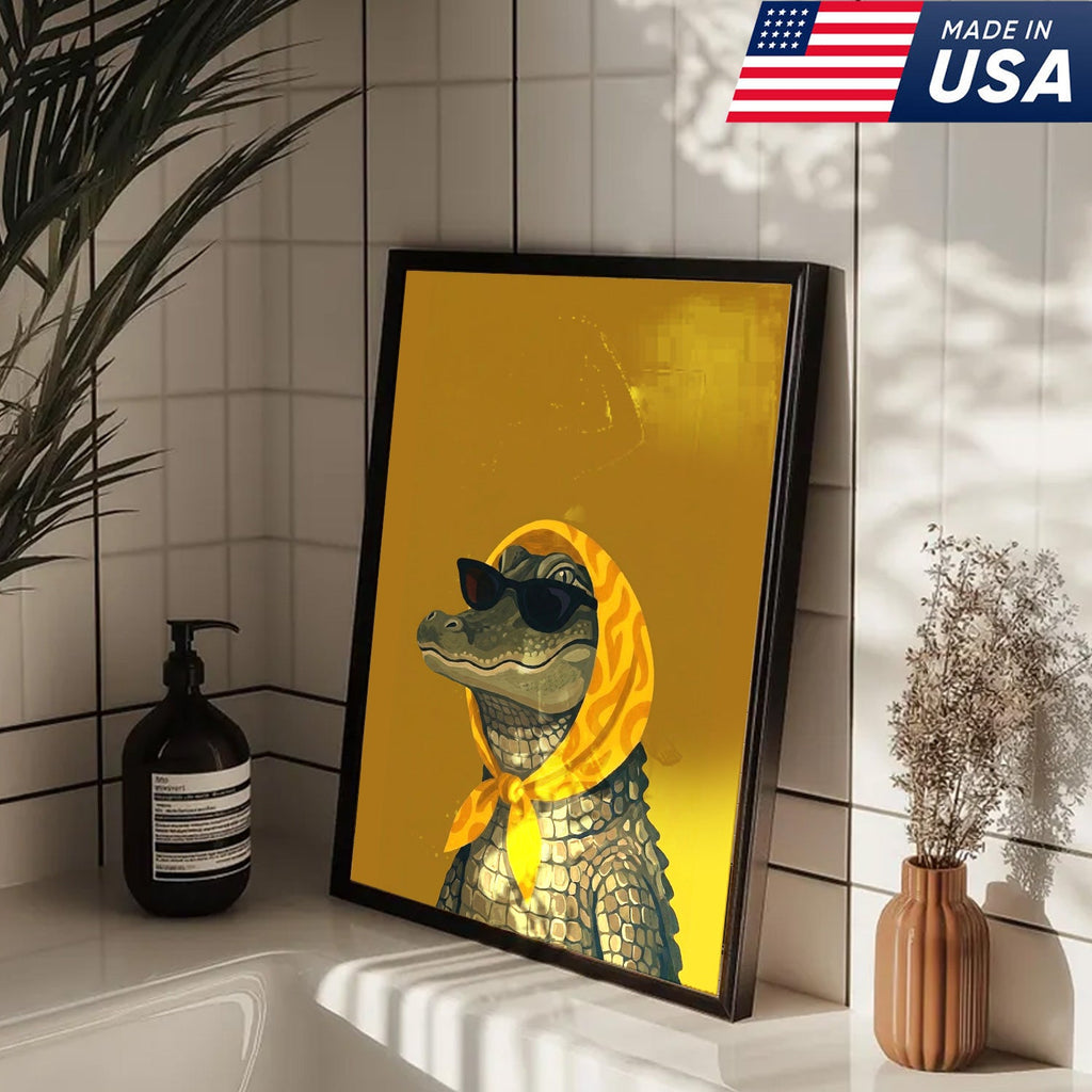 Funny Alligator Wall Art, Cool Crocodile Canvas, Sunglasses Animal Art