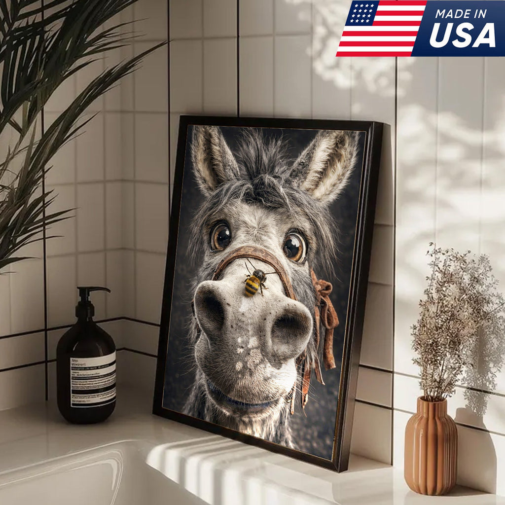 Funny Donkey Canvas Wall Art – Curious Donkey Portrait Farm Animal Wall Decor
