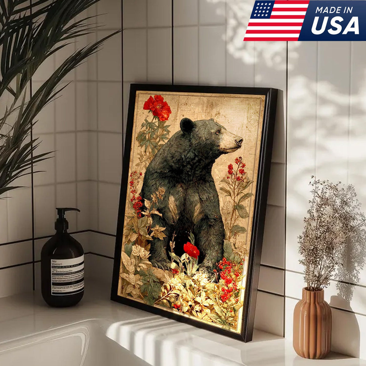 Botanical Black Bear Canvas