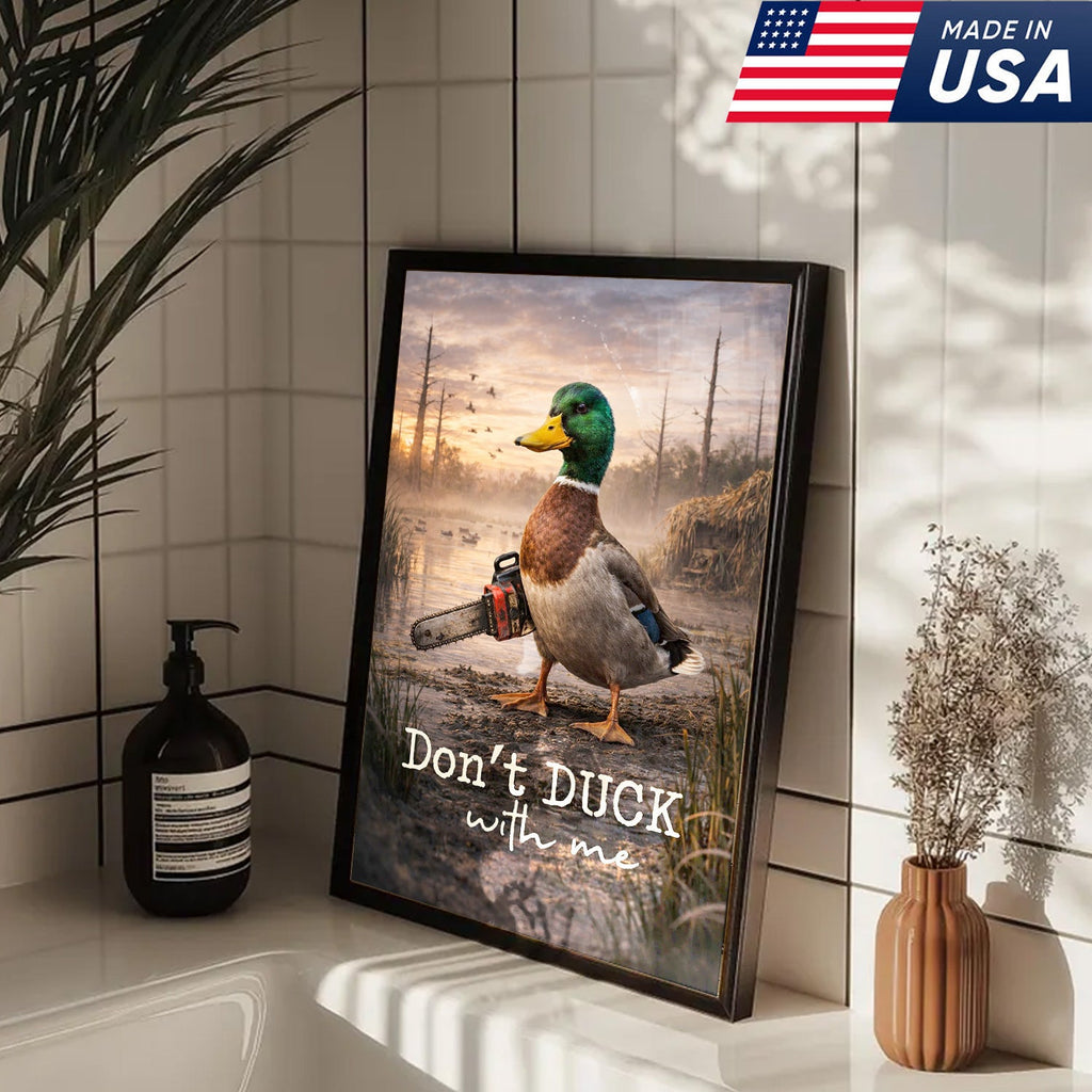 Don’t Duck With Me Canvas Wall Art, Funny Duck Chainsaw Artwork