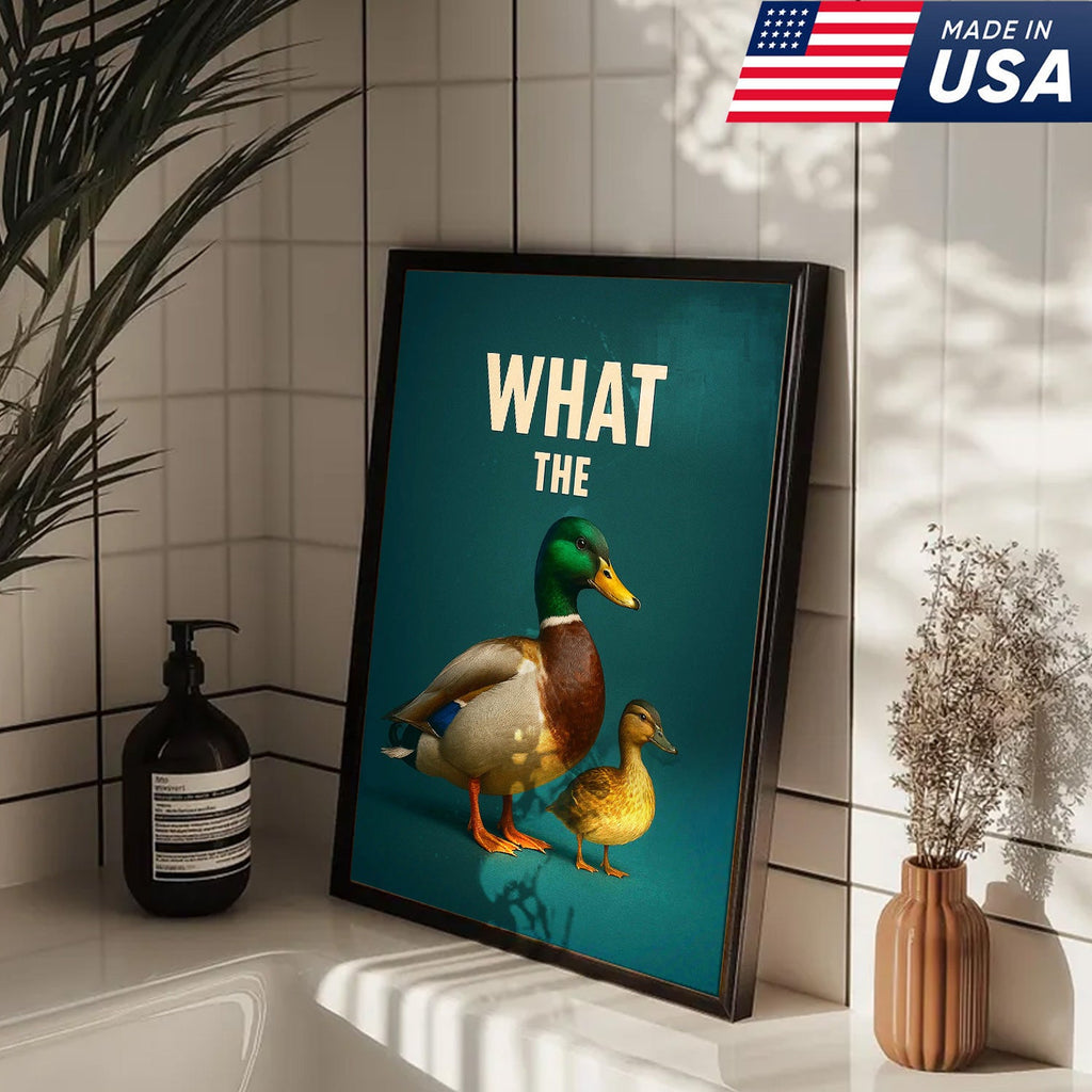 Hilarious Duck Wall Art – Quirky Mallard Canvas Print – Unique Rustic Lodge Bathroom Decor