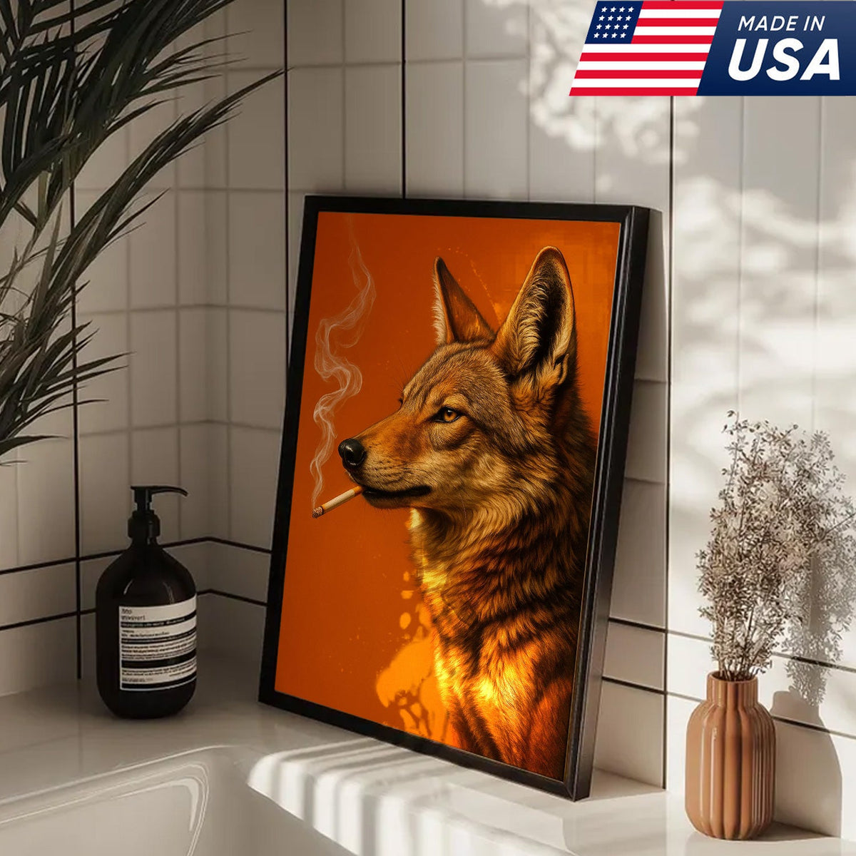 Coyote Canvas Wall Art – Rustic Wildlife Decor – Hunting Cabin Artwork – Mountain Lodge Wall Hanging