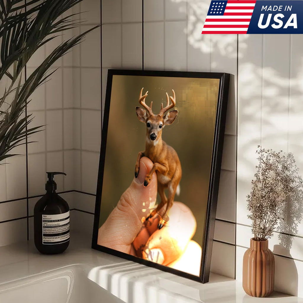 Tiny Deer Canvas Wall Art – Unique Whimsical Wildlife Print – Rustic Cabin and Lodge Decor