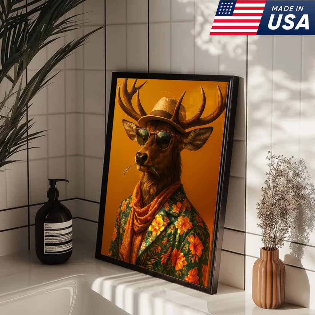 Stylish Deer Canvas – Funny Hunting Wall Art for Cabin & Man Cave, Cool Gift for Hunters