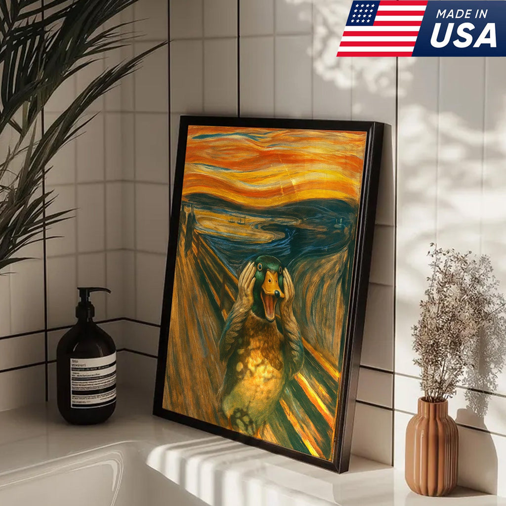 Funny Duck Scream Canvas Wall Art, Parody Edvard Munch Painting Print