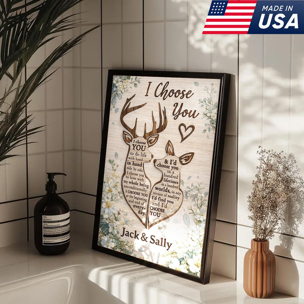 Personalized I Choose You Deer Canvas Wall Art, Custom Couple Love Quote Artwork