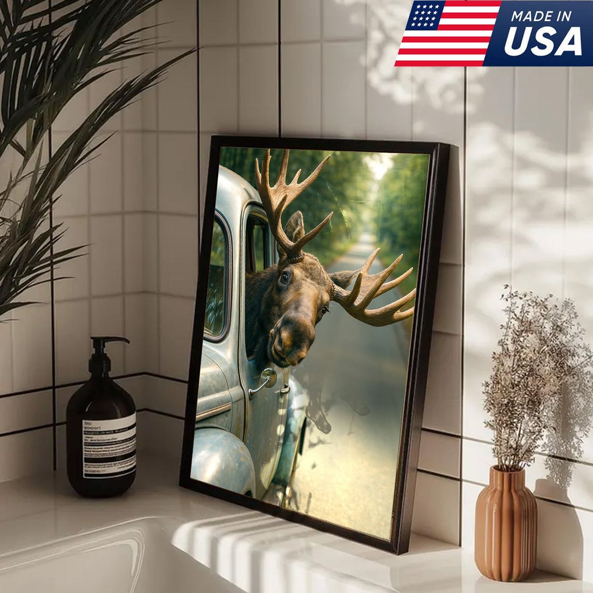 Funny Moose Canvas – Hilarious Wildlife Wall Art Gift for Hunters, Cabin or Lodge Decor