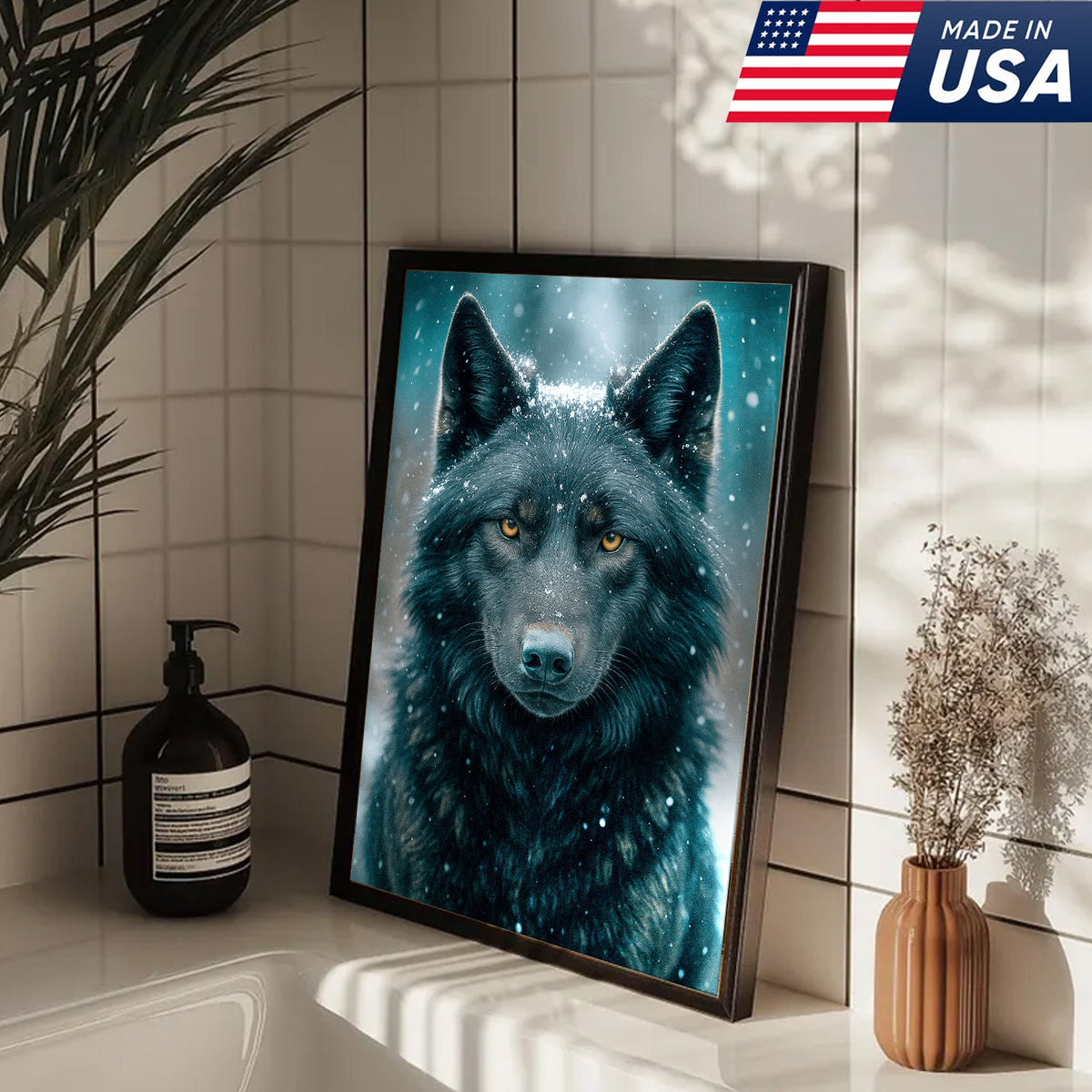 Black Wolf Canvas Wall Art – Rustic Cabin Décor for Hunters, Lodge & Man Cave