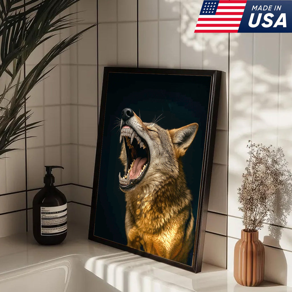 Roaring Wolf Canvas Wall Art, Fierce Animal Portrait Artwork, Rustic Wildlife Decor