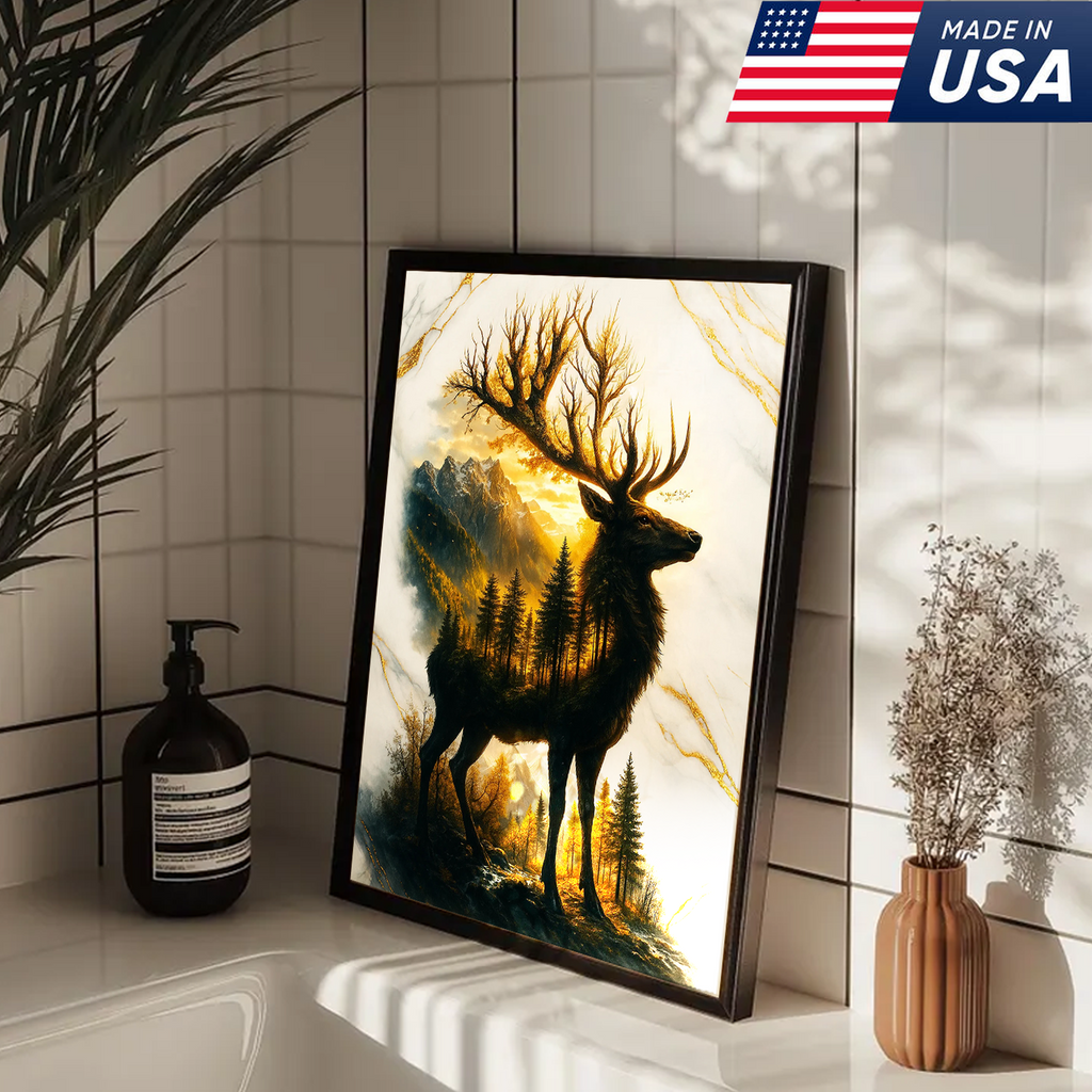 Majestic Deer Canvas Wall Art – Rustic Wildlife Decor, Forest Landscape within Buck Silhouette