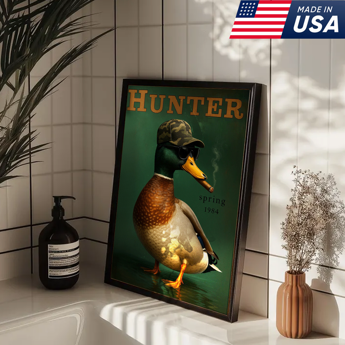 Funny Mallard Duck Canvas Wall Art – Cool Hunter Decor, Rustic Wildlife Artwork