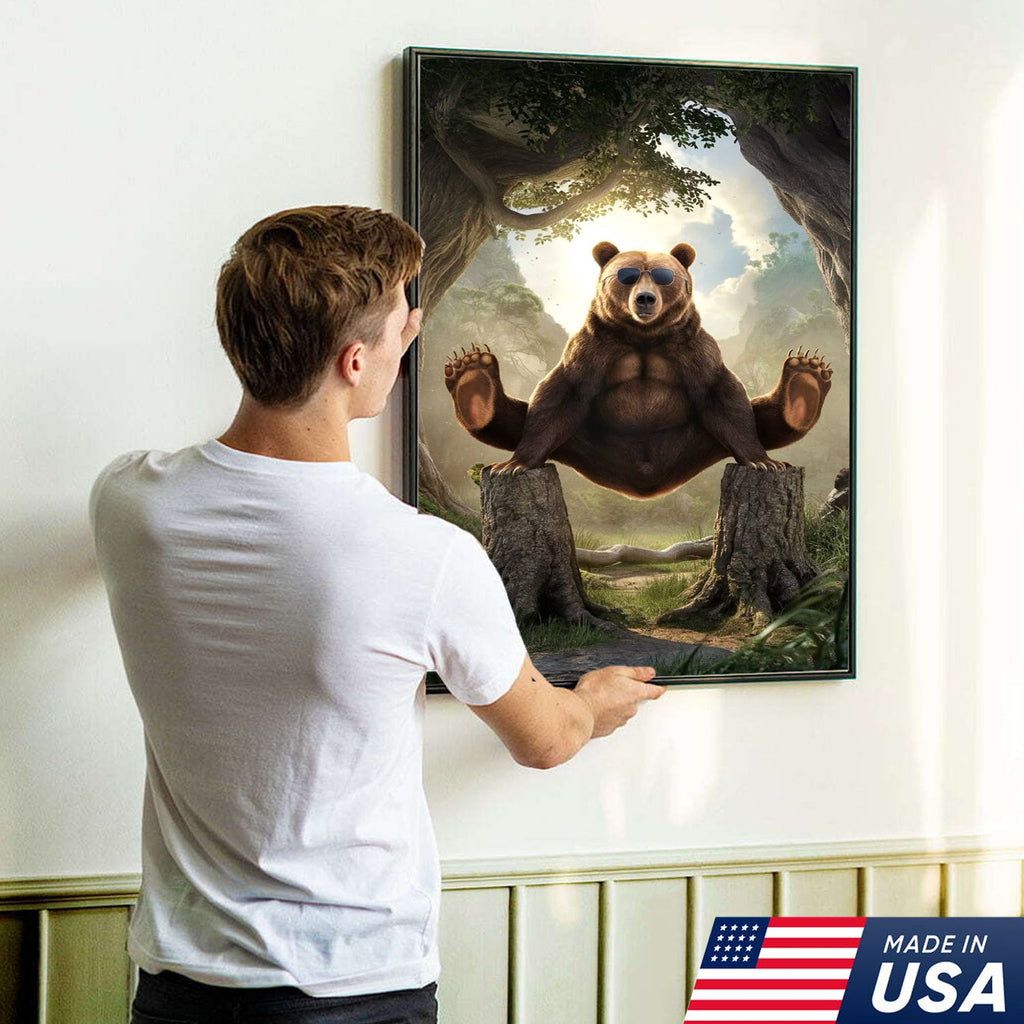 Funny Bear Canvas, Cool Animal Wall Art, Sunglasses Bear Decor
