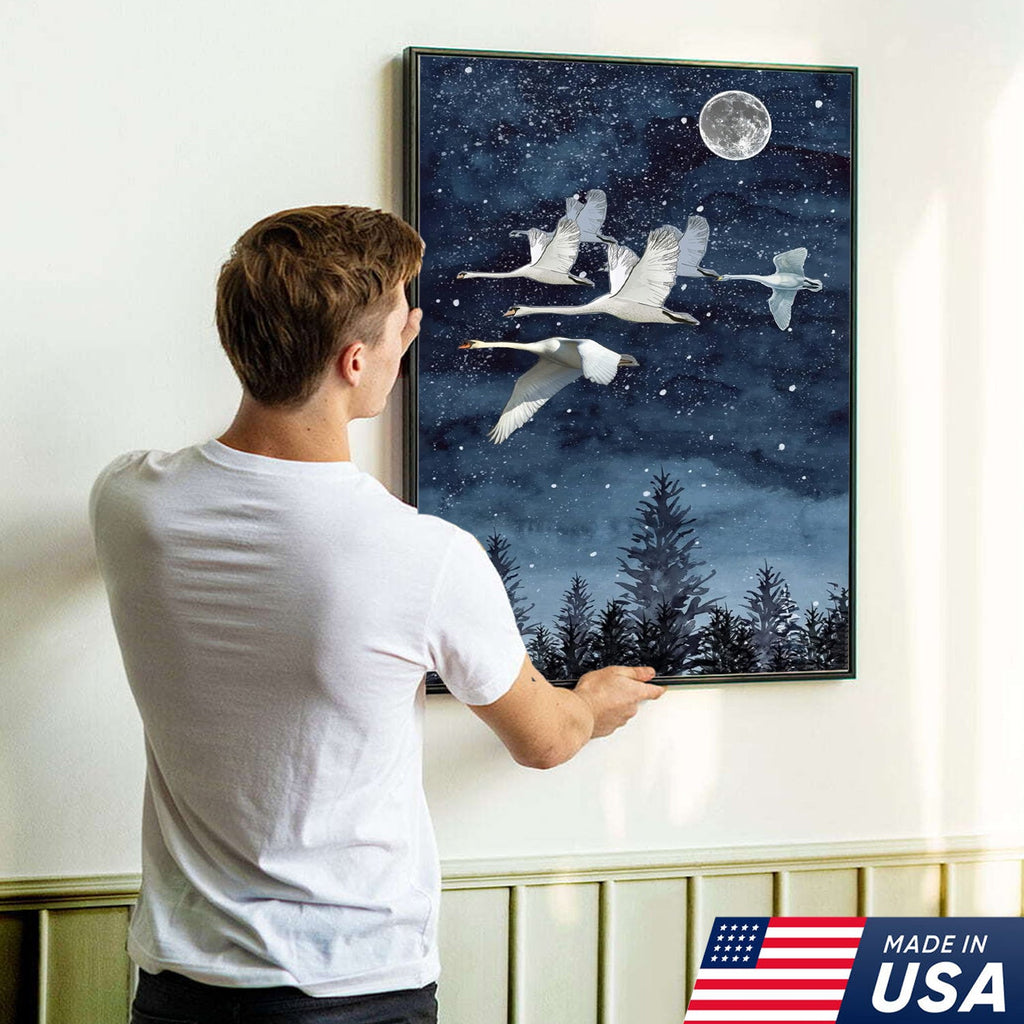Moonlit Swan Flight Canvas