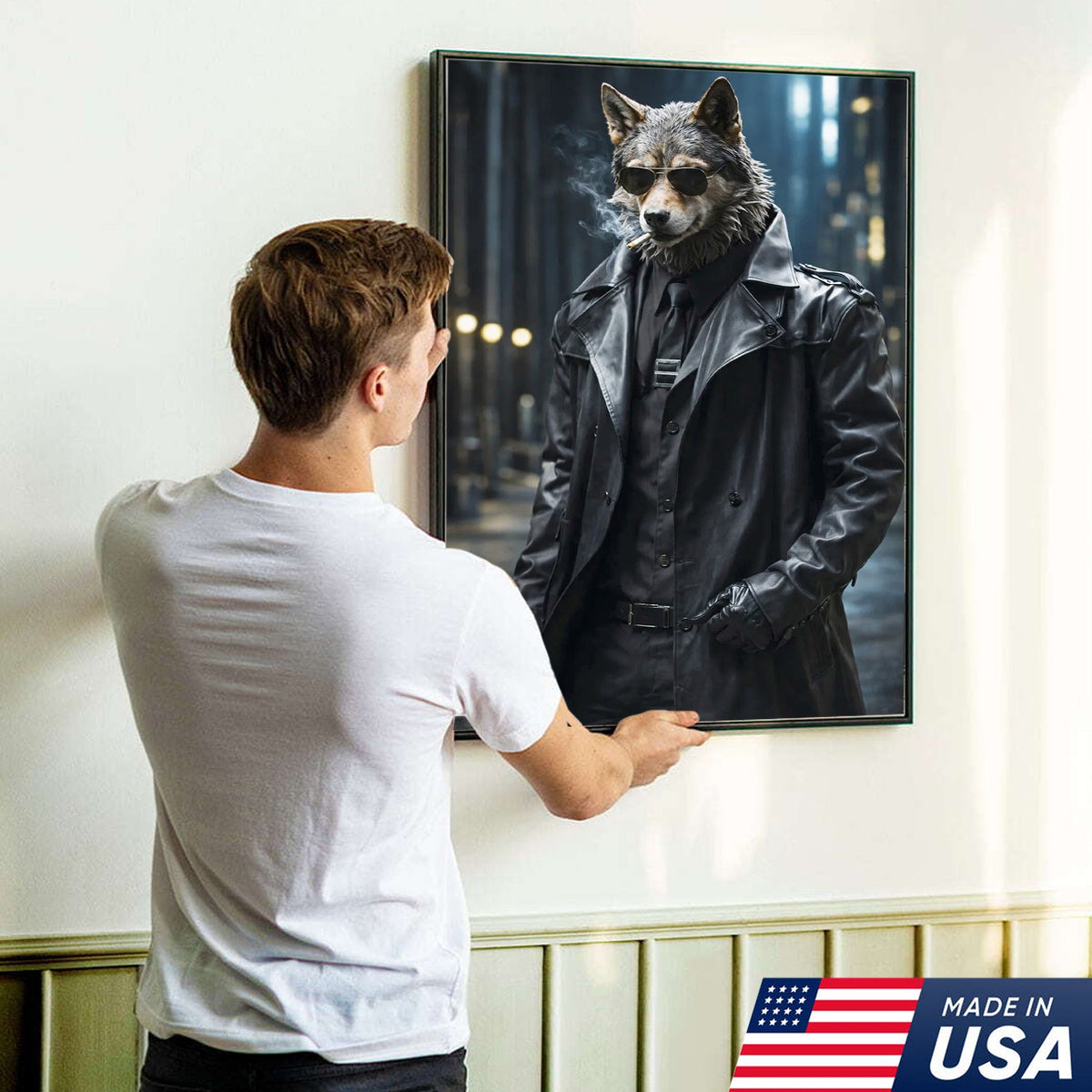 Noir Wolf Detective Canvas Wall Art, Cool in Leather Coat product image 9