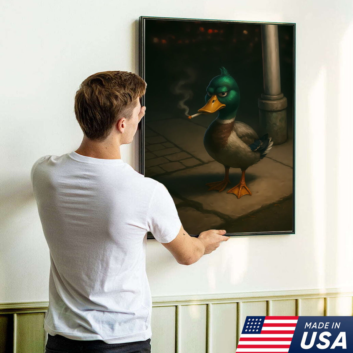 Funny Duck Canvas, Grumpy Mallard Wall Art, Humorous Bird Lover Decor for Man Cave or Cabin