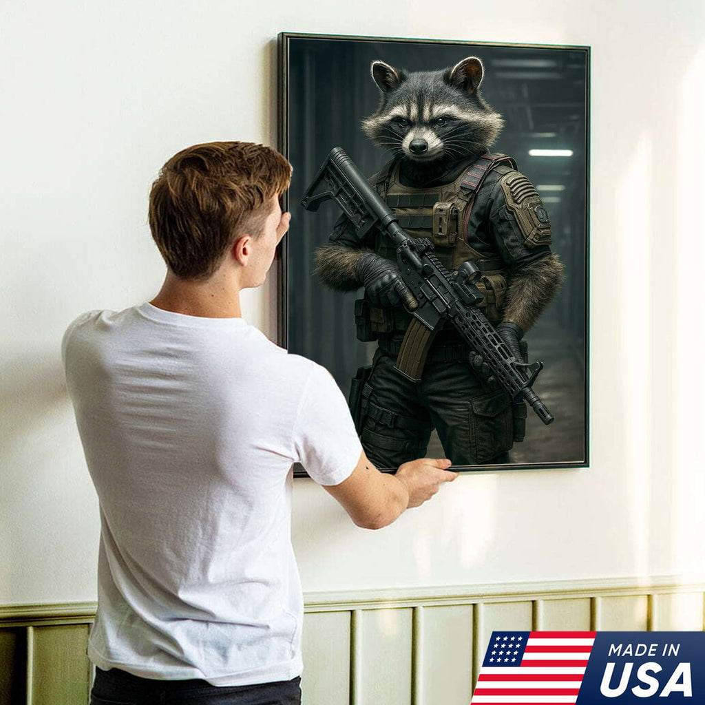 Tactical Raccoon Canvas Art – Elite Armored Trash Panda Warrior