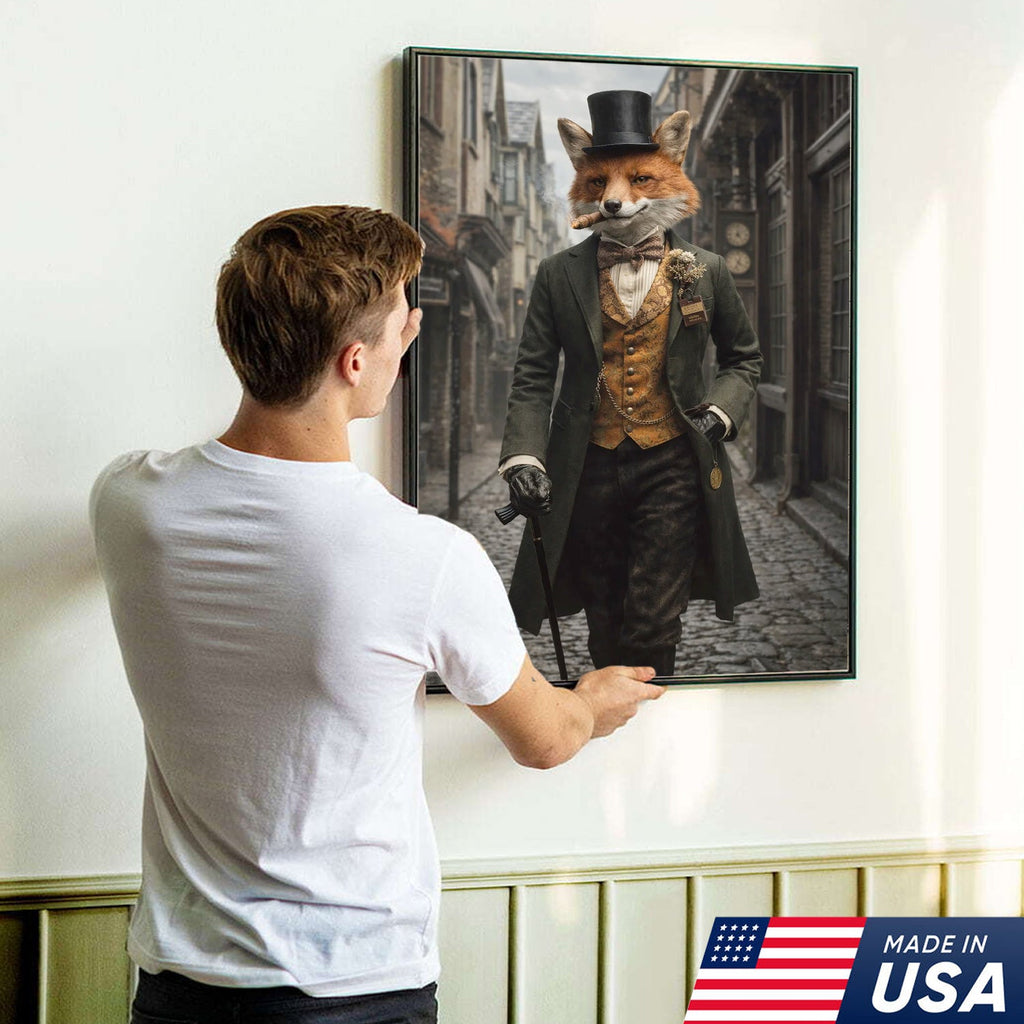 Victorian Gentleman Fox Canvas Wall Art, Elegant Anthropomorphic Fox Illustration