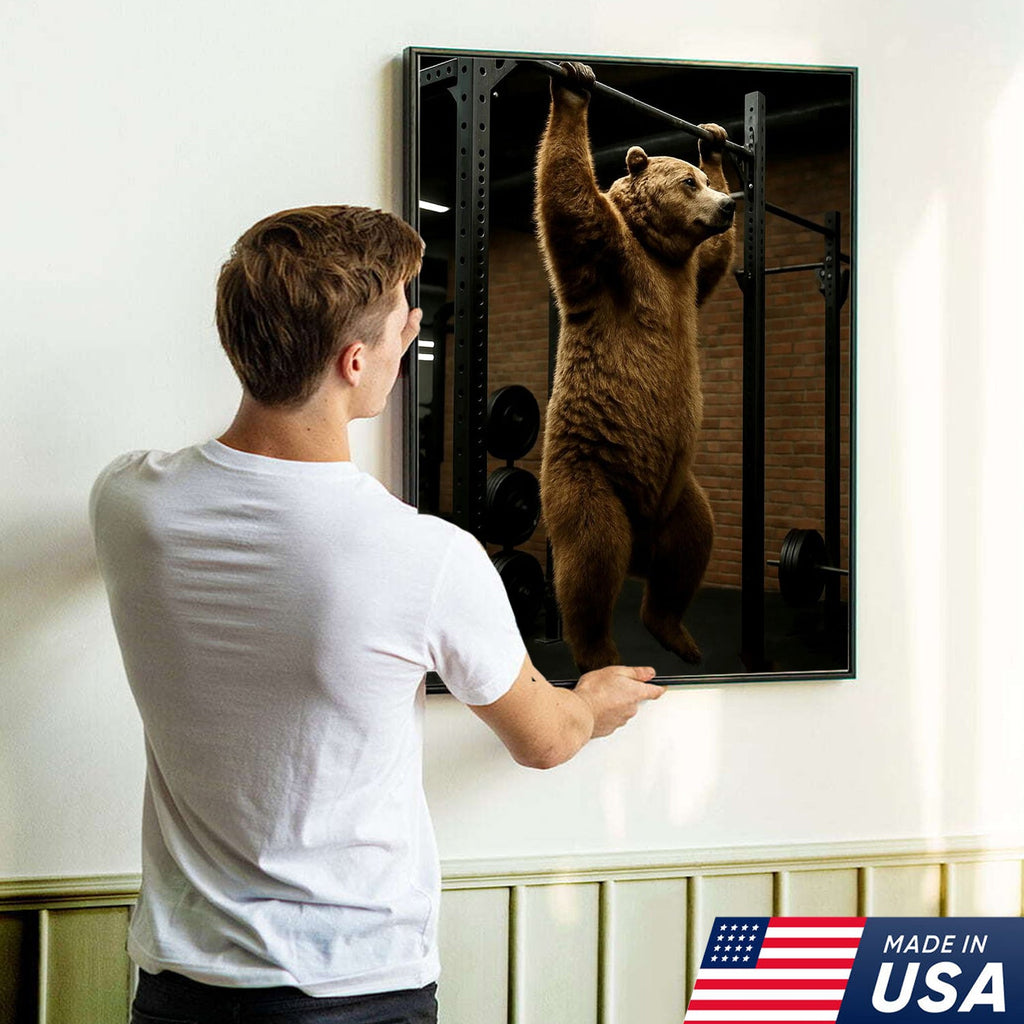 Gym Bear Canvas Wall Art, Funny Workout Animal Art, Fitness Motivation Decor