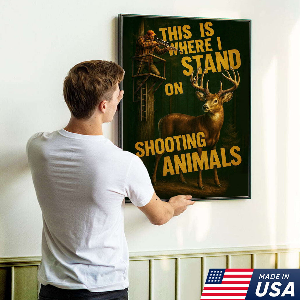 Deer Hunting Canvas Wall Art – Hunter in Tree Stand with Quote “This Is Where I Stand”