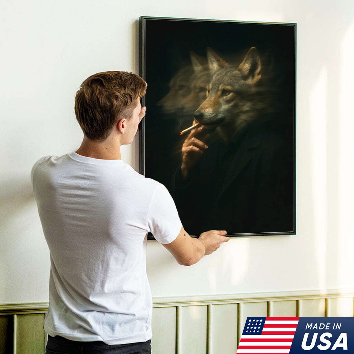 Mystical Wolf Coyote Canvas Wall Art - Mysterious Animal Portrait with Surreal Motion Effect