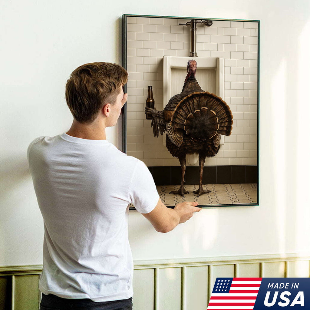 Hilarious Turkey Canvas Wall Art – Funny Bathroom Humor Decor – Rustic Hunting Cabin Gag Gift