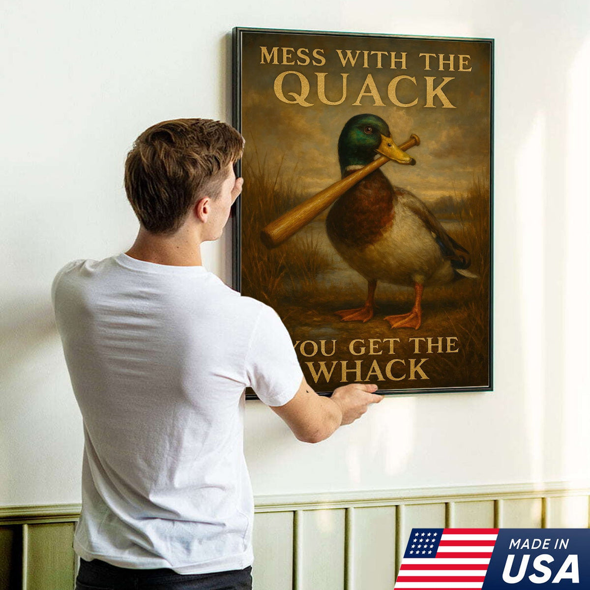 Funny Duck Canvas – “Mess With the Quack, You Get the Whack” Mallard with Baseball Bat