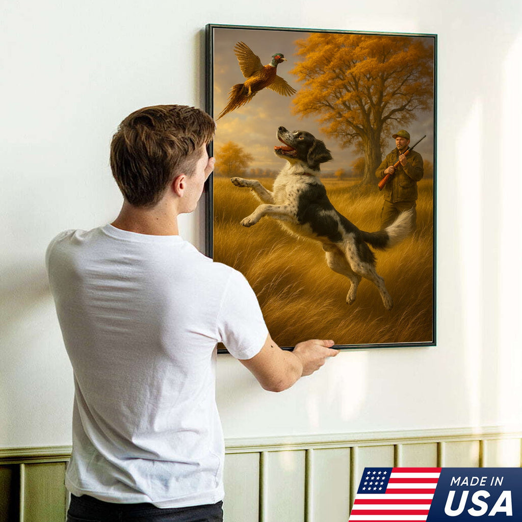 Hunting Dog & Pheasant Wall Art Canvas  – Bird Dog Canvas Print for Hunters & Cabin Decor