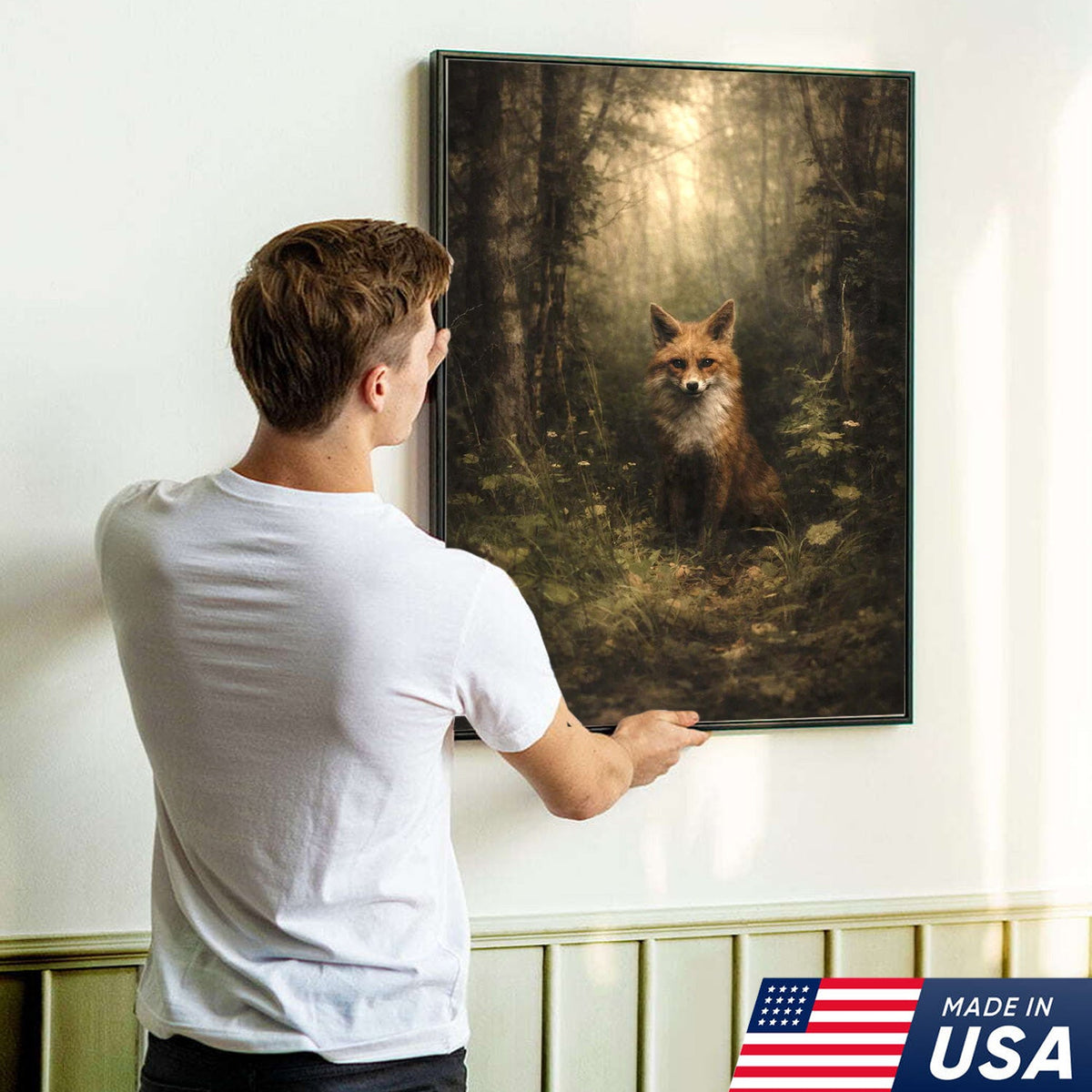 Enchanted Forest Fox Canvas Wall Art, Mystical Woodland Animal Portrait
