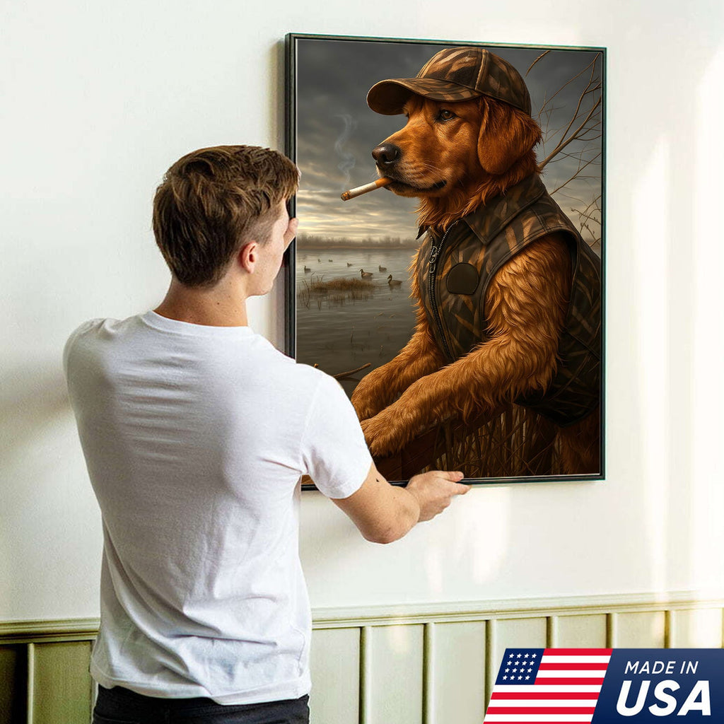 Golden Retriever Hunting Dog Canvas Wall Art, Duck Hunter Lab in Camo Vest