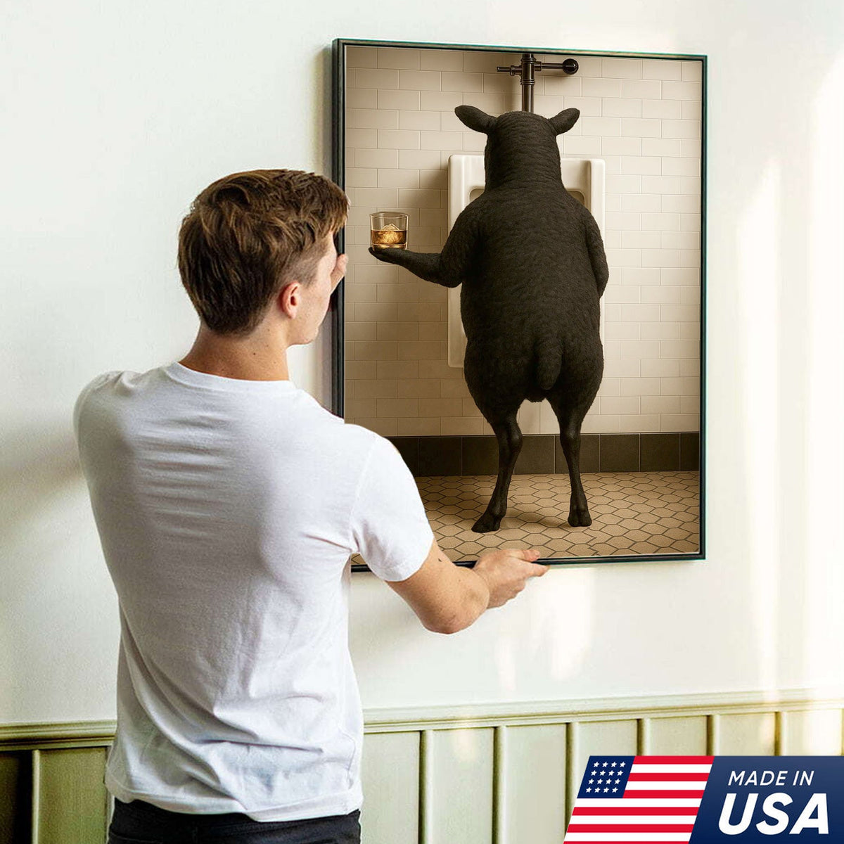 Funny Black Sheep Bathroom Wall Art, Drinking Sheep Humor Canvas Print