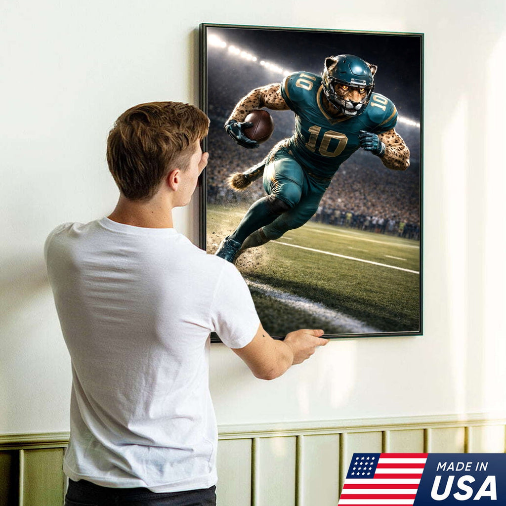 Fierce Cheetah Football Canvas Wall Art – Speed Hunter Athlete Stadium Action Print
