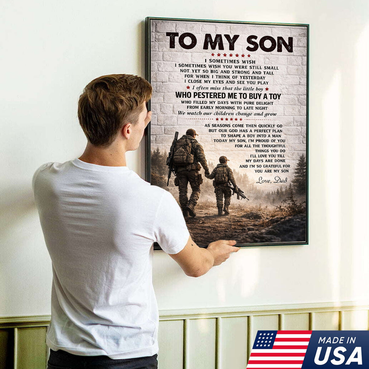 Personalized To My Son Canvas Print Dad to Son Gift Hunting Military Wall Art Decor