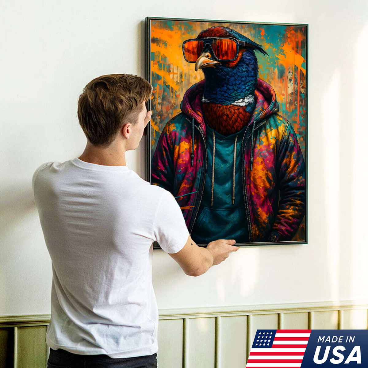 Cool Pheasant Wall Art – Hipster Bird in Hoodie Canvas Print, Urban Street Style Home Decor Gift