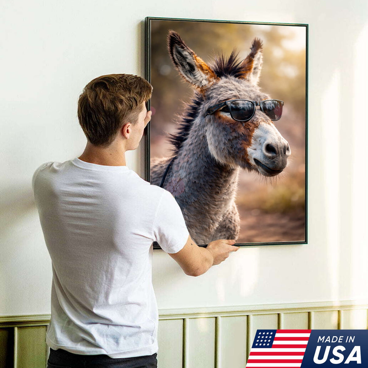 Funny Donkey With Sunglasses Canvas Wall Art – Farm Animal Funny Farmhouse Decor