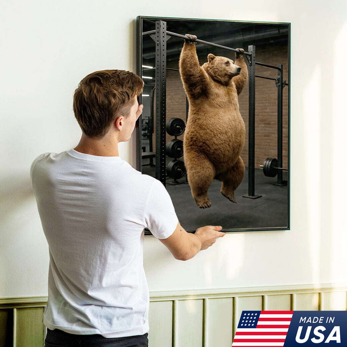 Strong Bear Gym Canvas Wall Art – Realistic Animal Workout Print