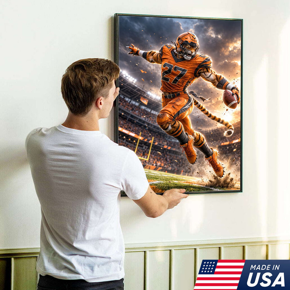 Tiger Football Athlete Canvas Wall Art – Action Stadium Sports Print