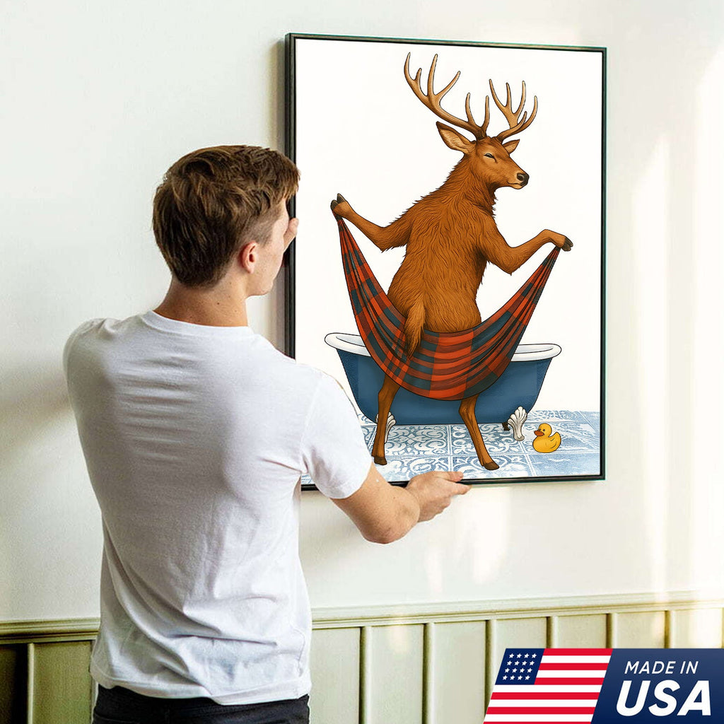 Funny Deer Bathroom Canvas Art – Unique Gift for Hunters, Rustic Cabin & Wildlife Lovers