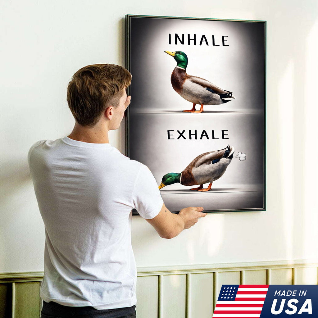 Inhale Exhale Duck Canvas Print – Funny Bathroom Wall Art – Duck Meme Decor