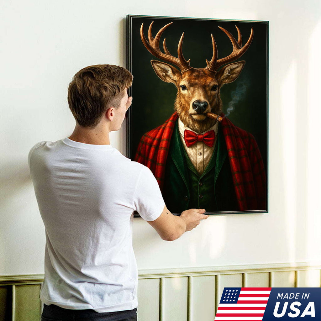 Smoking Deer Wall Art, Gentleman Buck Portrait, Rustic Cabin Decor, Funny Cigar Deer Print