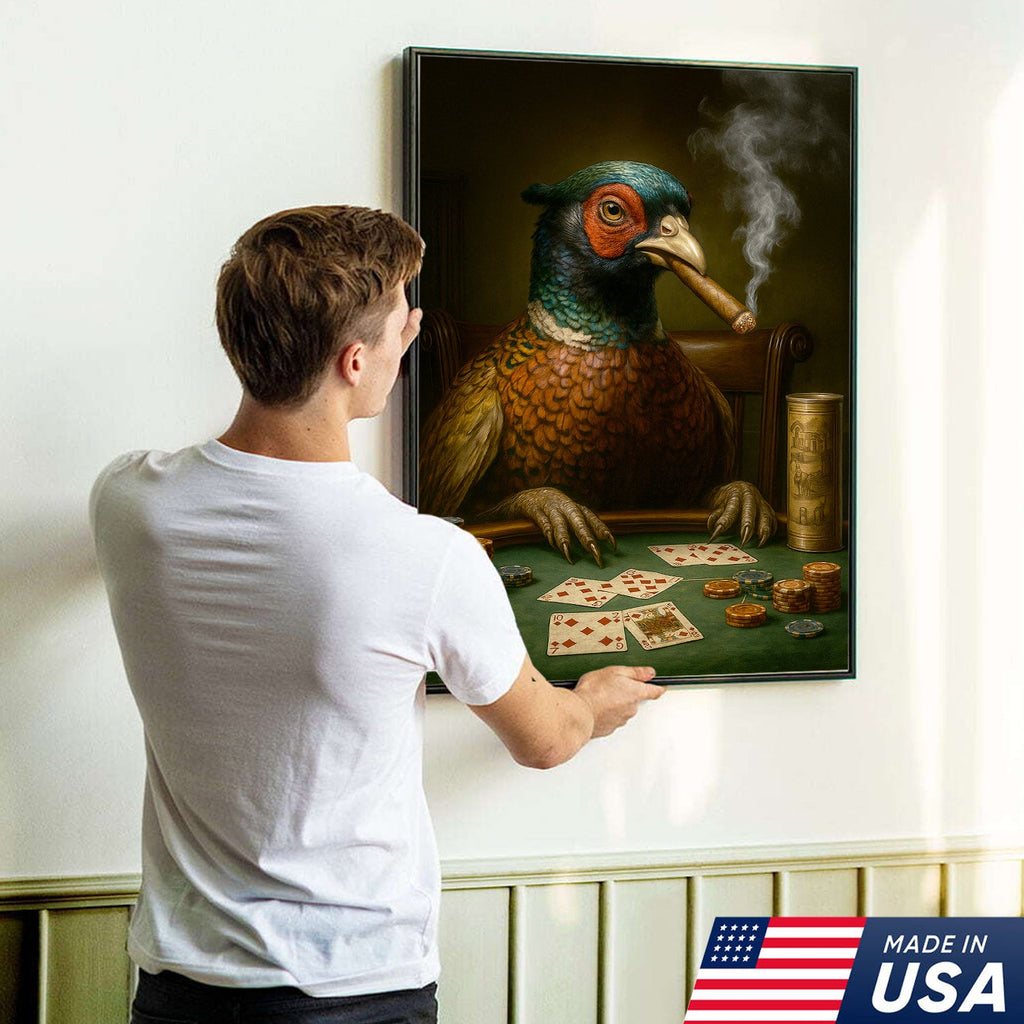 The Poker Pheansant Wall Art Canvas – Funny Smoking Pheasant Wall Art for Men