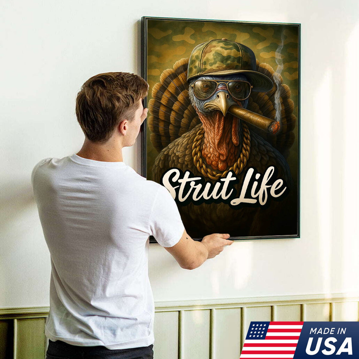 Strut Life Turkey Canvas Wall Art, Funny Turkey Hunter Decor, Rustic Cabin Artwork for Men