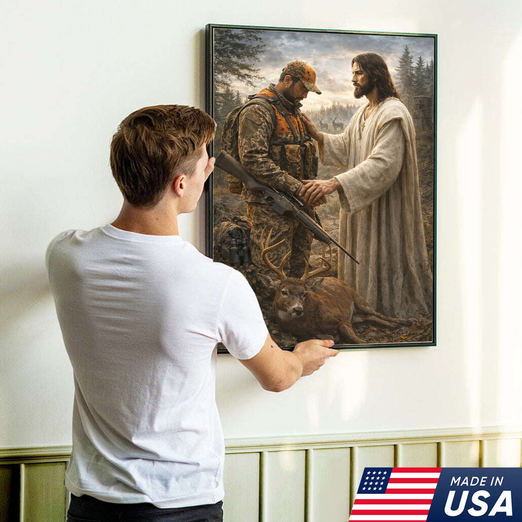 Jesus Hunting Canvas, Christian Hunter Wall Art, Faith Deer Decor