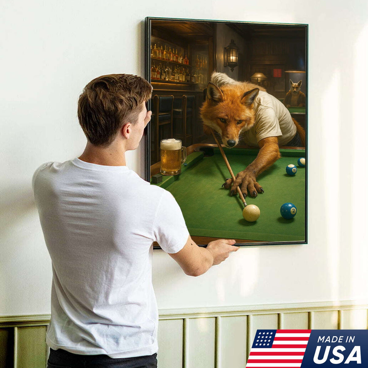 Fox Playing Pool Canvas Wall Art, Funny Billiards Room Decor, Game Room & Pool Hall Gift