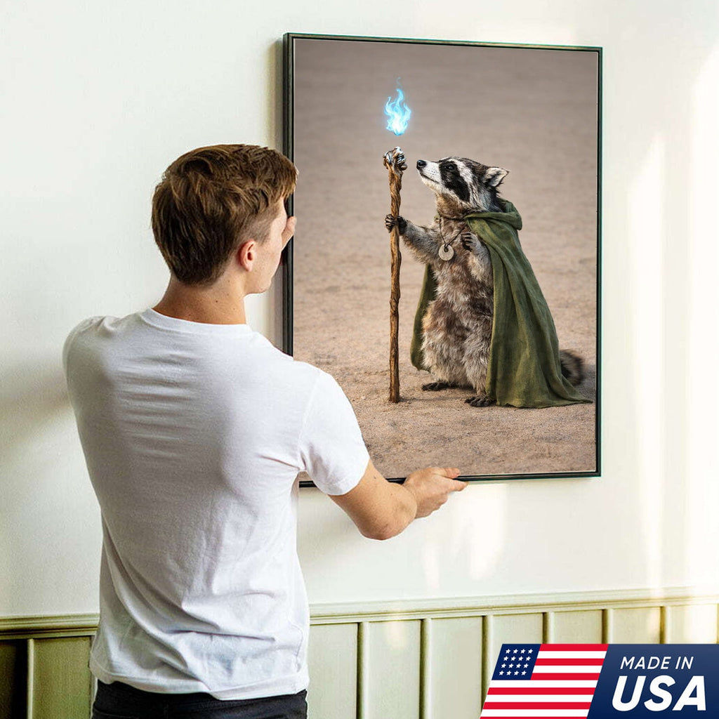 Wizard Raccoon Wall Art Canvas Print, Fantasy Animal Magic Illustration