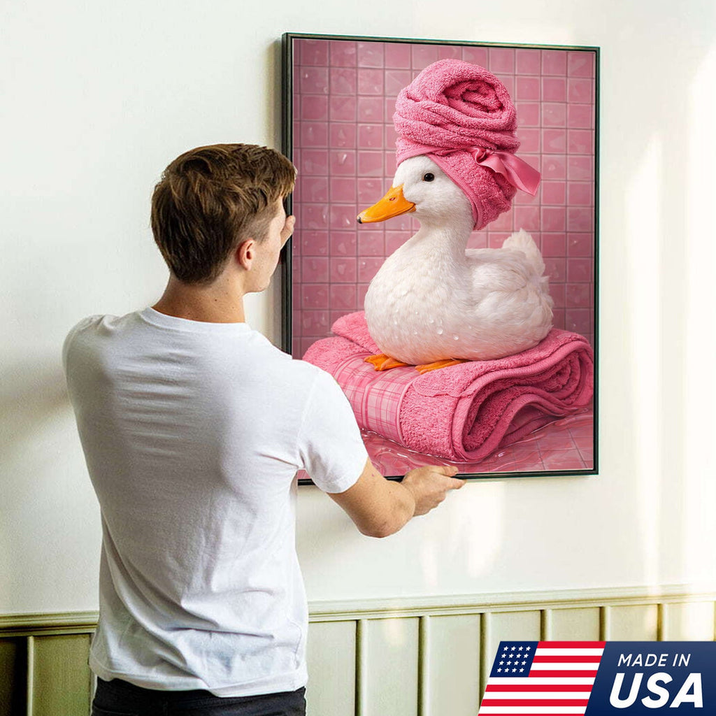 Funny Duck Bathroom Canvas Wall Art – Duck Spa Painting With Towel