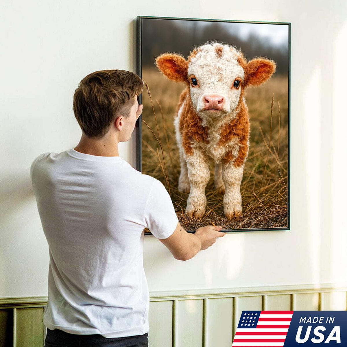 Cute Highland Cow Calf Canvas Art – Adorable Baby Cow Portrait