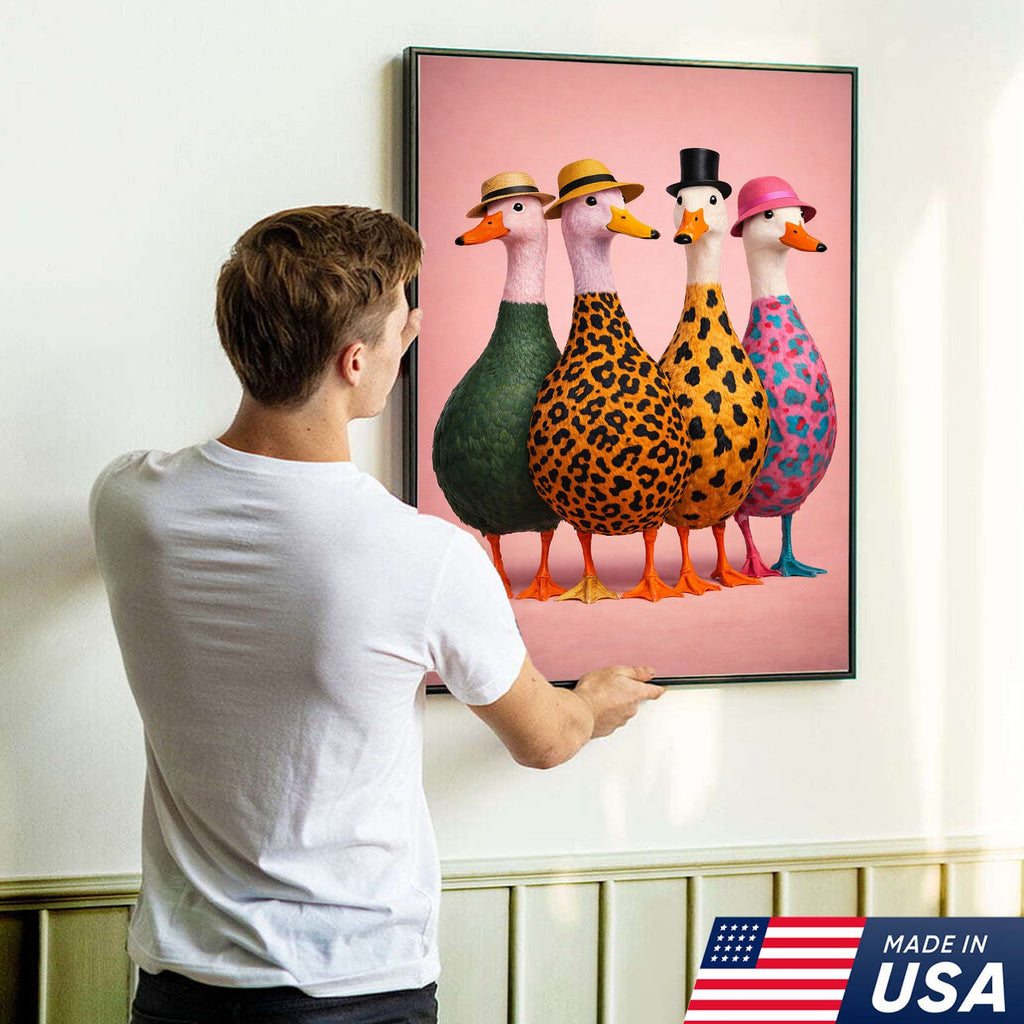 Funny Duck Canvas Wall Art – Colorful Ducks With Hats Painting