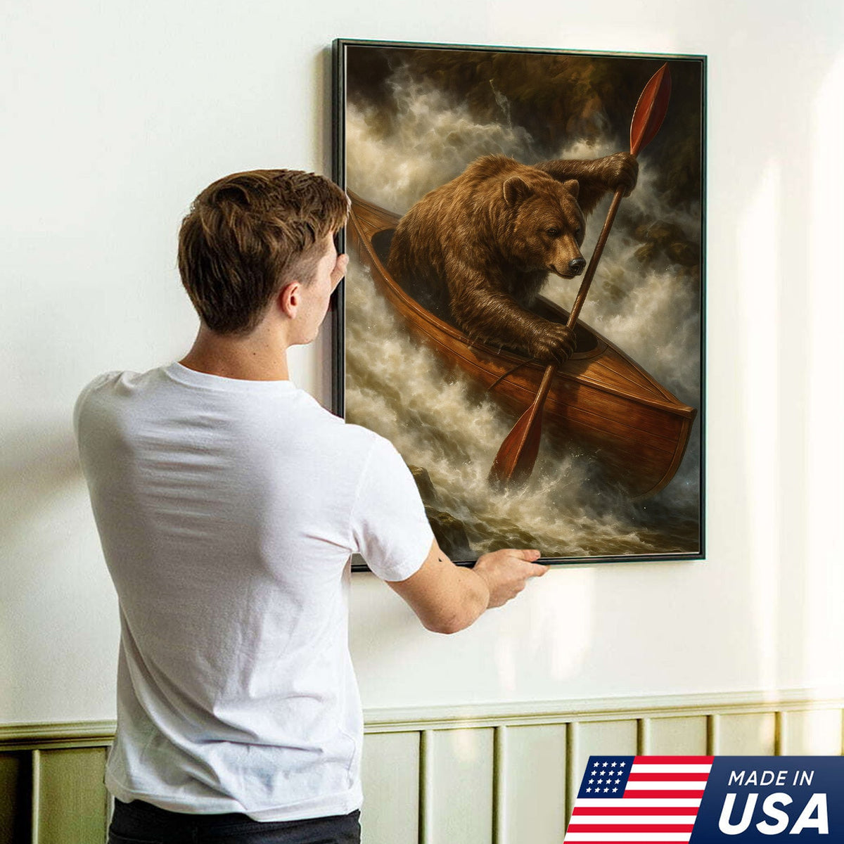 Bear Kayak Adventure Canvas – Epic Wall Art Gift for Outdoor Lovers, Campers & Adventurers