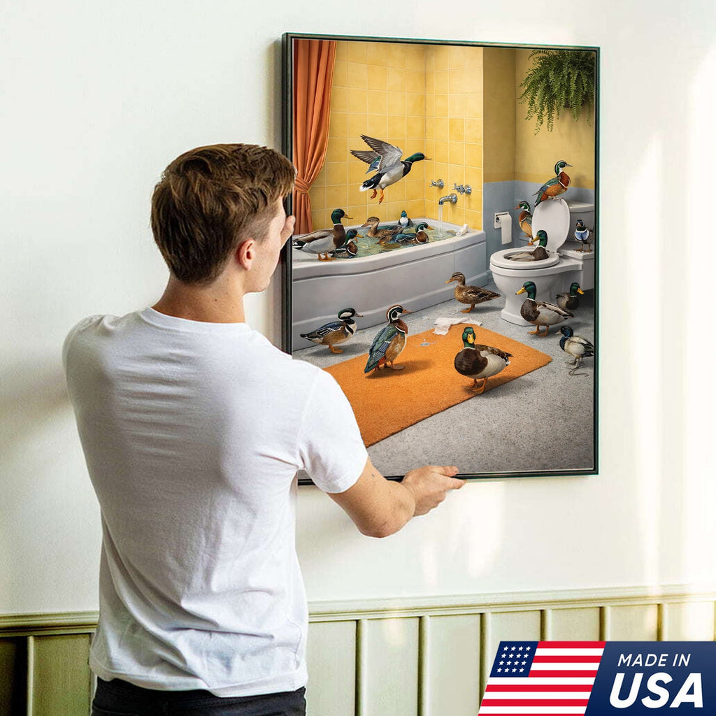 Funny Duck Bathroom Canvas, Farm Animal Wall Art, Quirky Decor